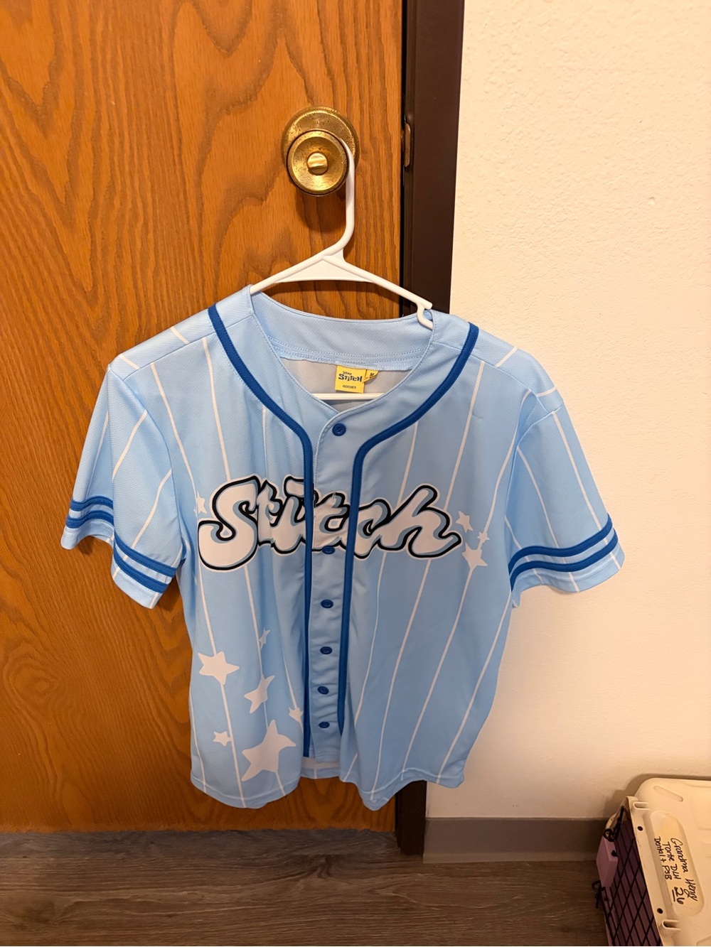 Light Blue Baseball-Style Button-Up Top